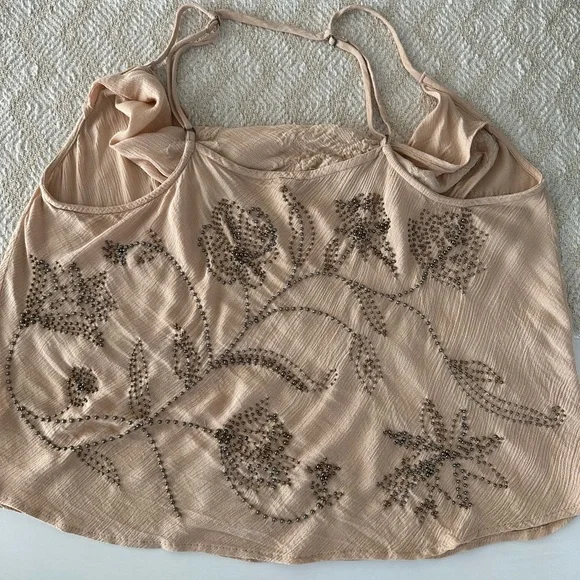 Free People Waiting For You Embellishing Beaded Tan Cami Cowl Neck Adjustable L - Picture 14 of 16